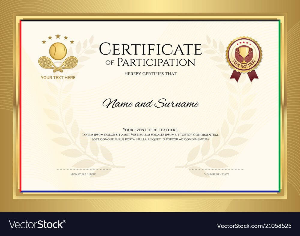 Certificate Template In Tennis Sport Theme With Vector Image With Regard To Tennis Gift Certificate Template