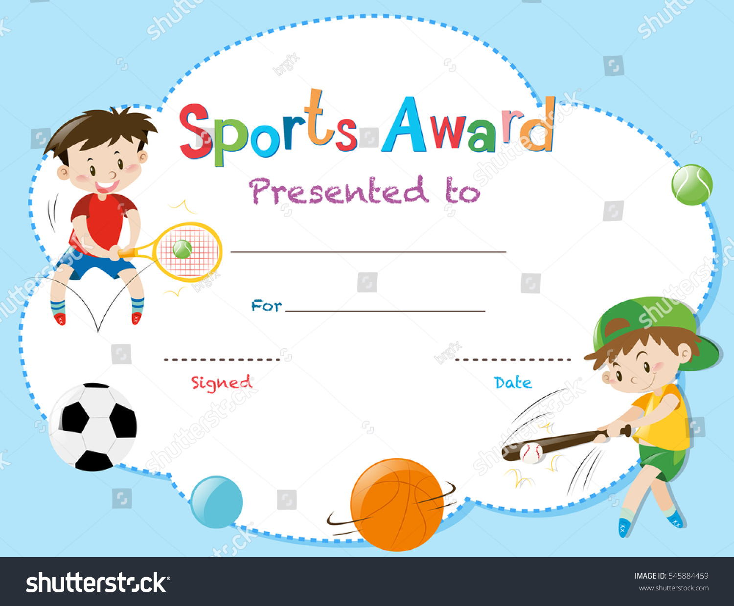 Certificate Template Two Boys Playing Sports Stock Vector Within Athletic Certificate Template