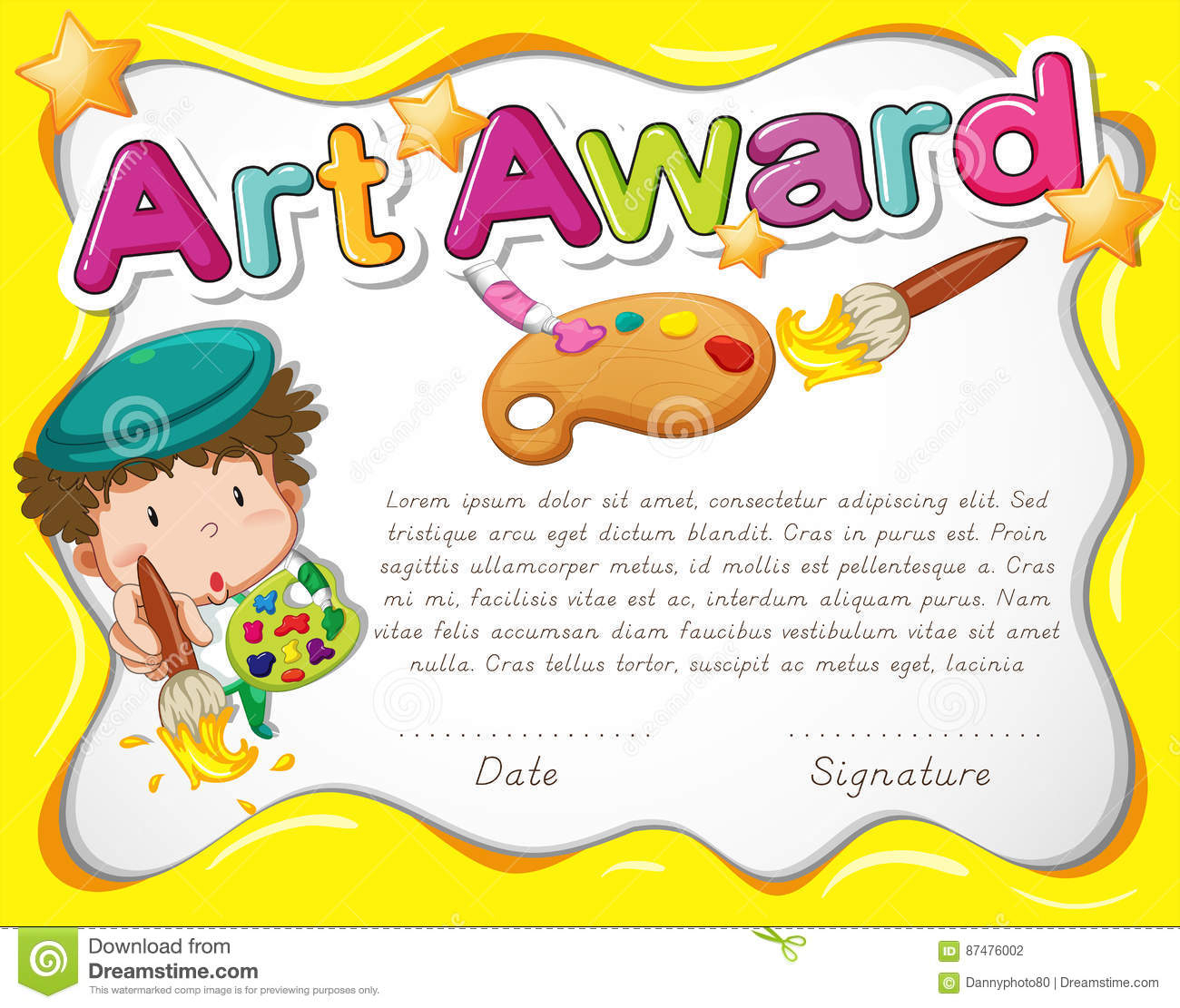 Certificate Template With Artist And Watercolor Stock Vector Throughout Free Art Certificate Templates