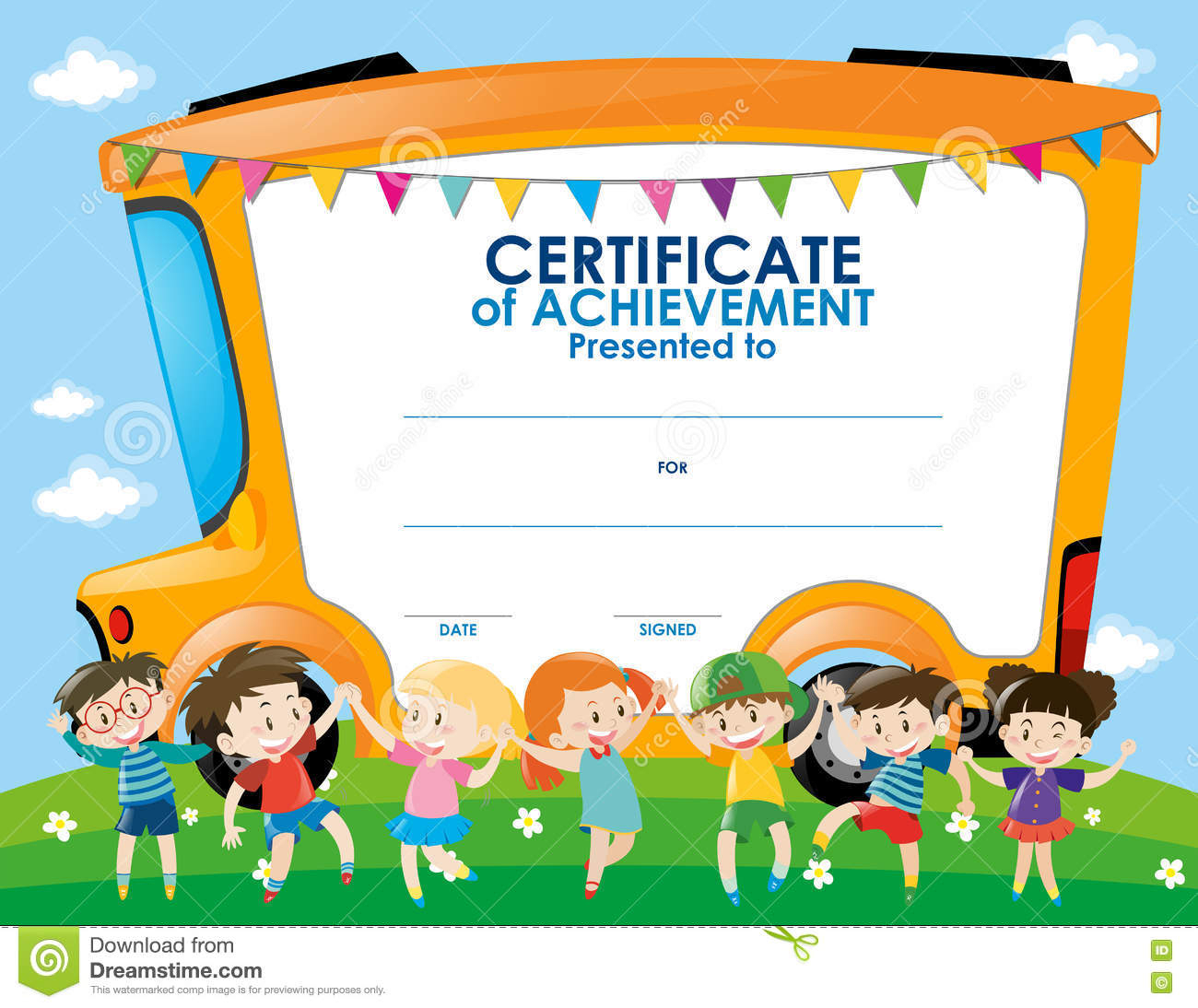 Certificate Template With Children And School Bus Stock Regarding Free Kids Certificate Templates