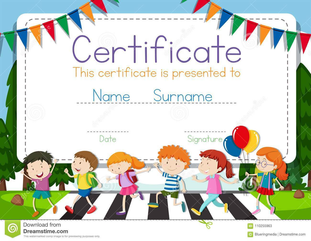 Certificate Template With Children Crossing Road Background In Crossing The Line Certificate Template