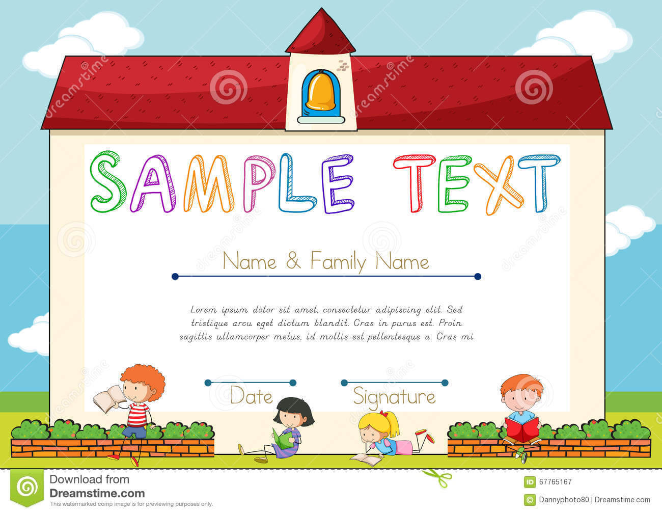 Certificate Template With Children On Background Stock With Regard To Small Certificate Template