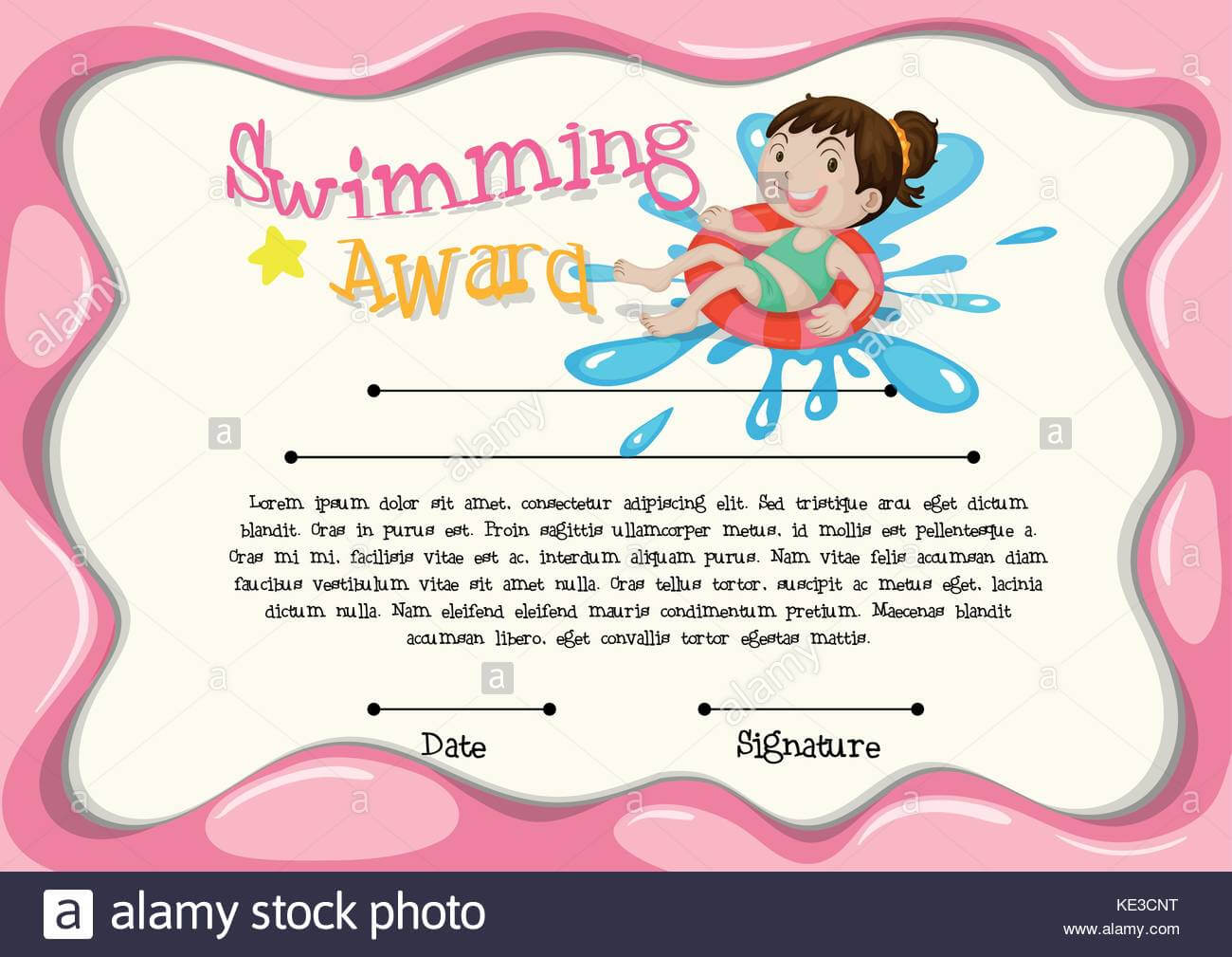 Certificate Template With Girl Swimming Illustration Stock Pertaining To Swimming Award Certificate Template