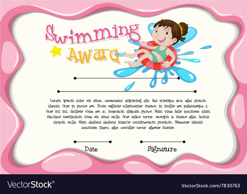 Certificate Template With Girl Swimming Within Swimming Certificate Templates Free