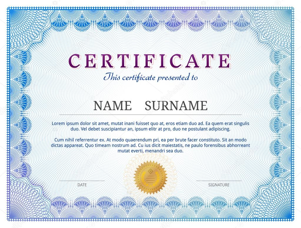 Certificate Template With Guilloche Elements — Stock Vector With Validation Certificate Template