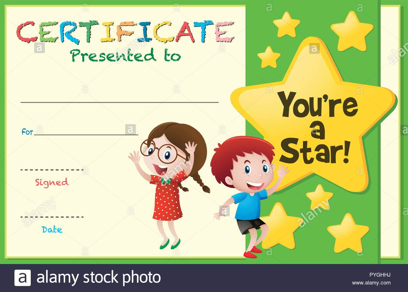 Certificate Template With Kids And Stars Illustration Stock With Regard To Star Award Certificate Template