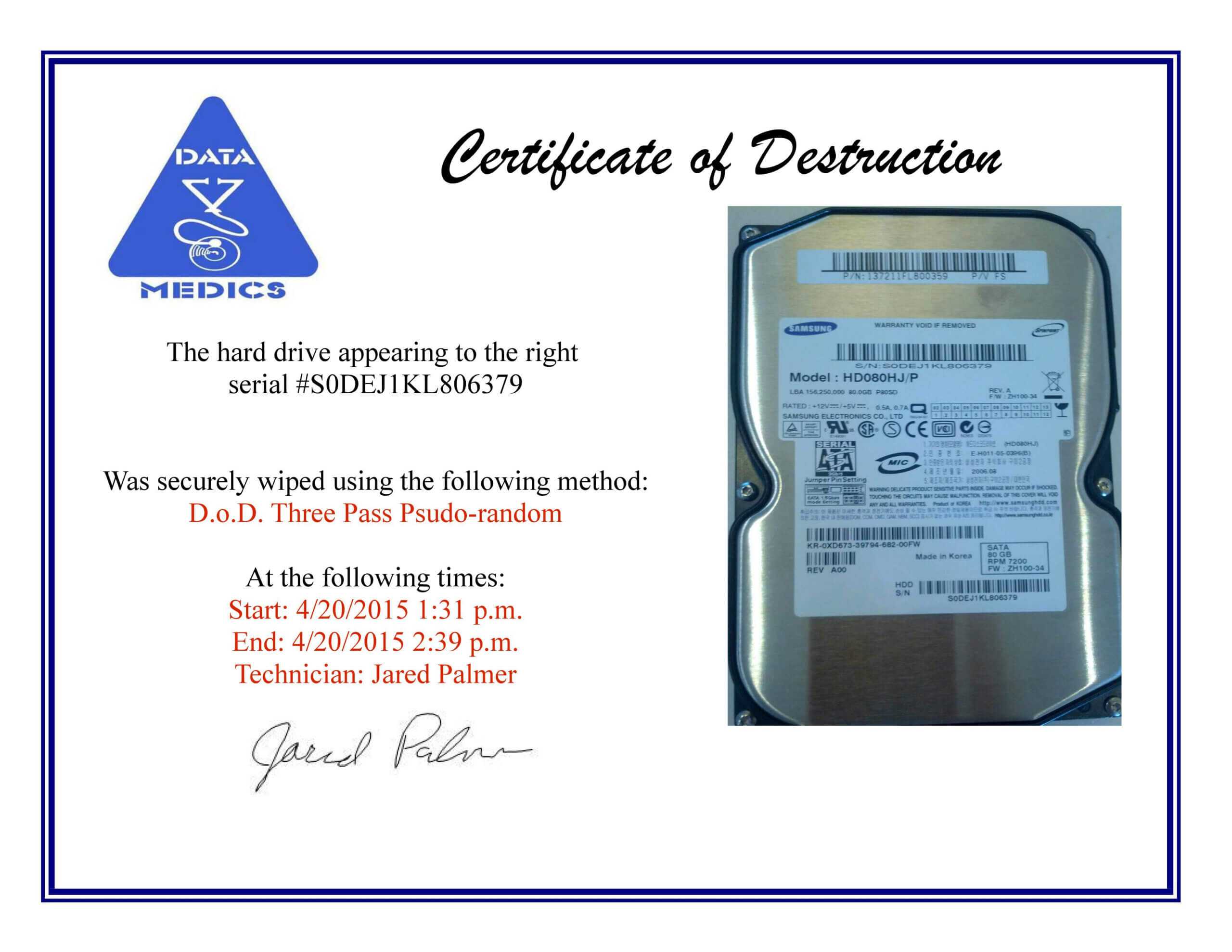 Certificate Templates: Free Hard Drive Wiping Services Hdd With Regard To Hard Drive Destruction Certificate Template