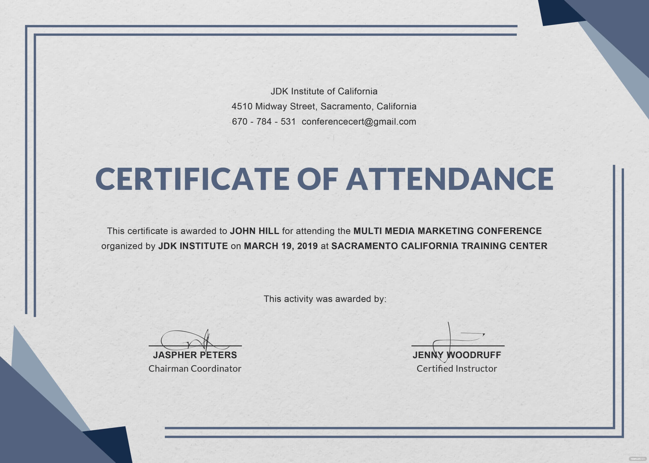 Certificate Templates: Ms Word Perfect Attendance With Certificate Of Attendance Conference Template