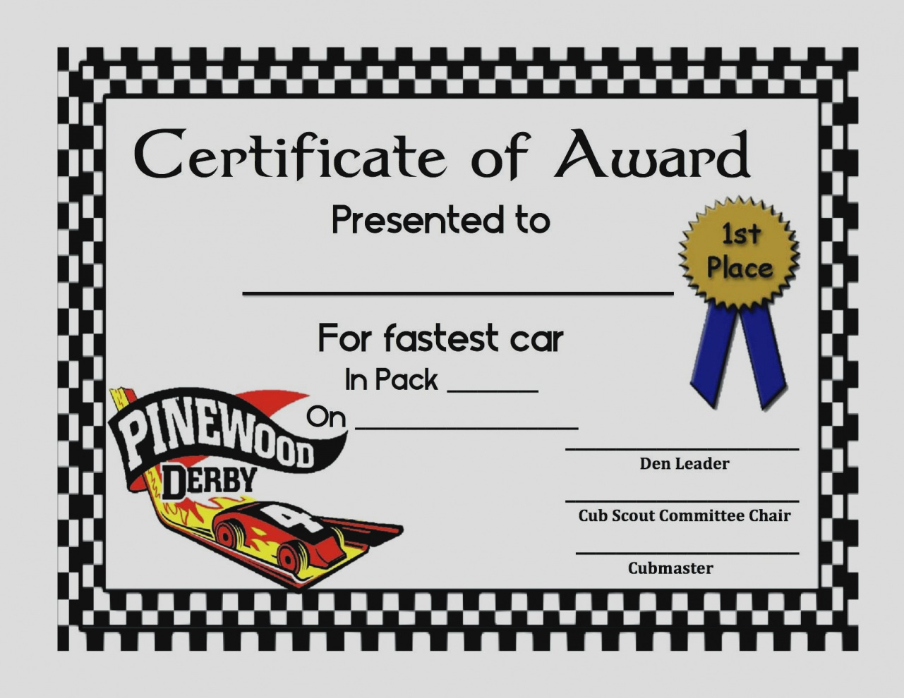 Certificate Templates: Pinewood Derby Certificates Templates Within Pinewood Derby Certificate Template