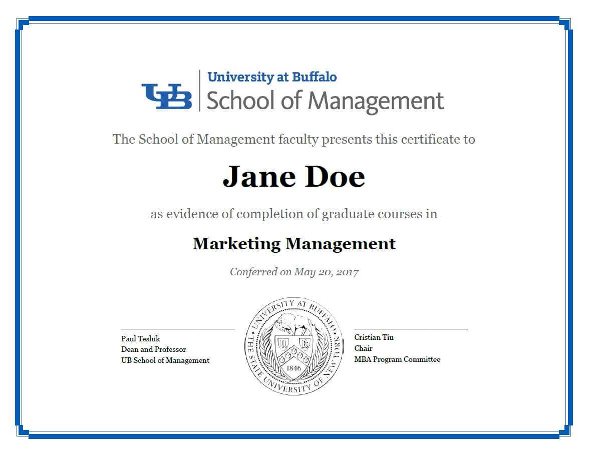 Certificates – School Of Management – University At Buffalo Within Masters Degree Certificate Template