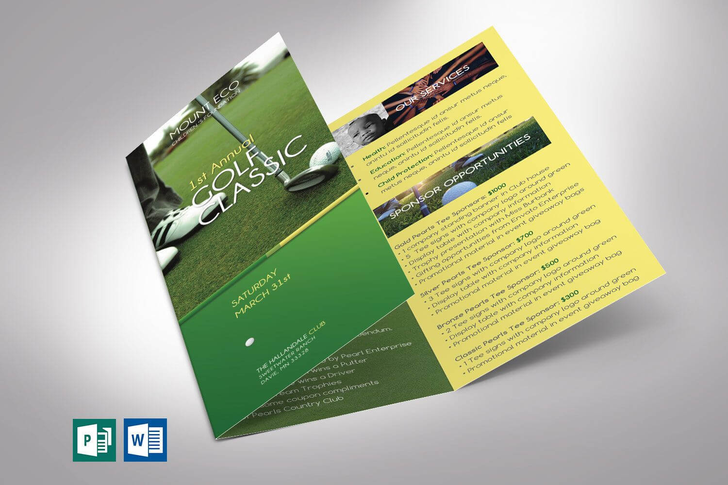 Charity Golf Tournament Tri Fold Brochure Word Publisher For Tri Fold Brochure Publisher Template