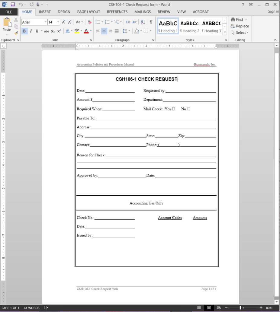 Check Request Template | Csh106 1 For Check Request Template Word