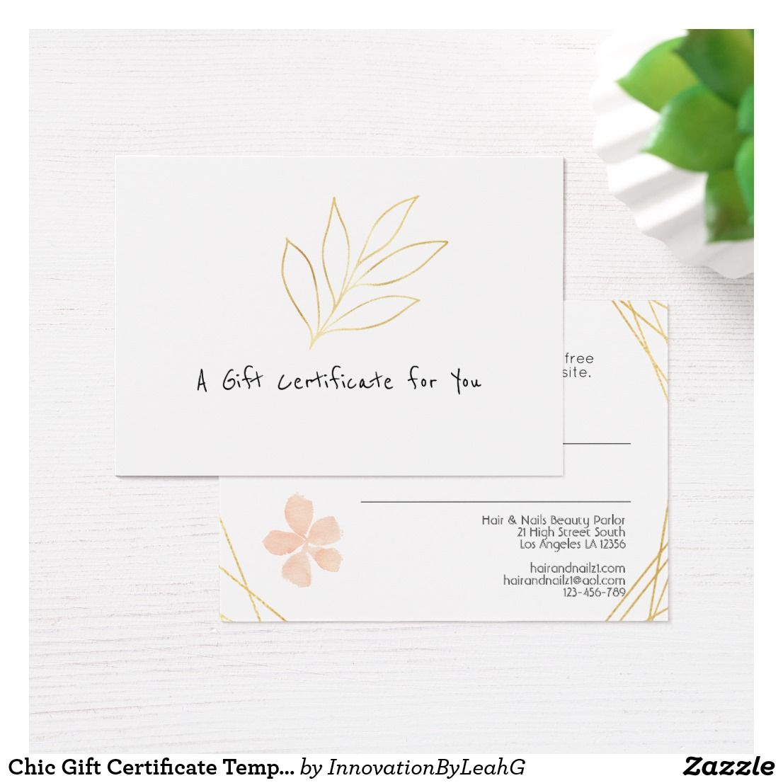 Chic Gift Certificate Template Add Logo Gold Leaf | Zazzle In Elegant Gift Certificate Template