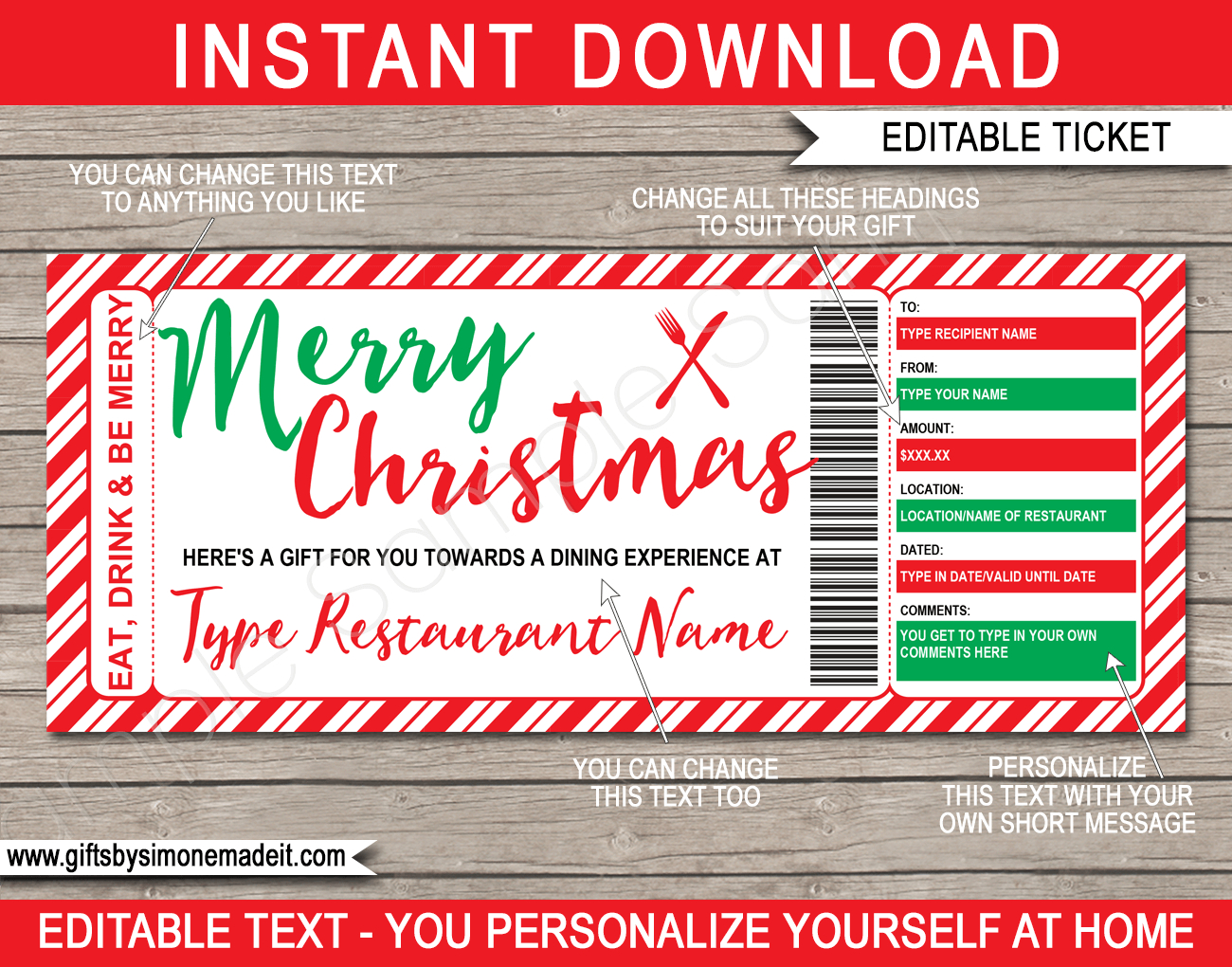 Christmas Restaurant/dining Gift Certificate Inside Christmas Gift Certificate Template Free Download