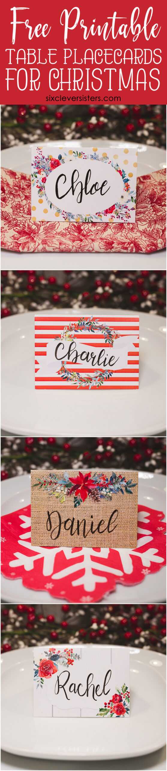 Christmas Table Place Cards { Free Printable} – Six Clever In Christmas Table Place Cards Template