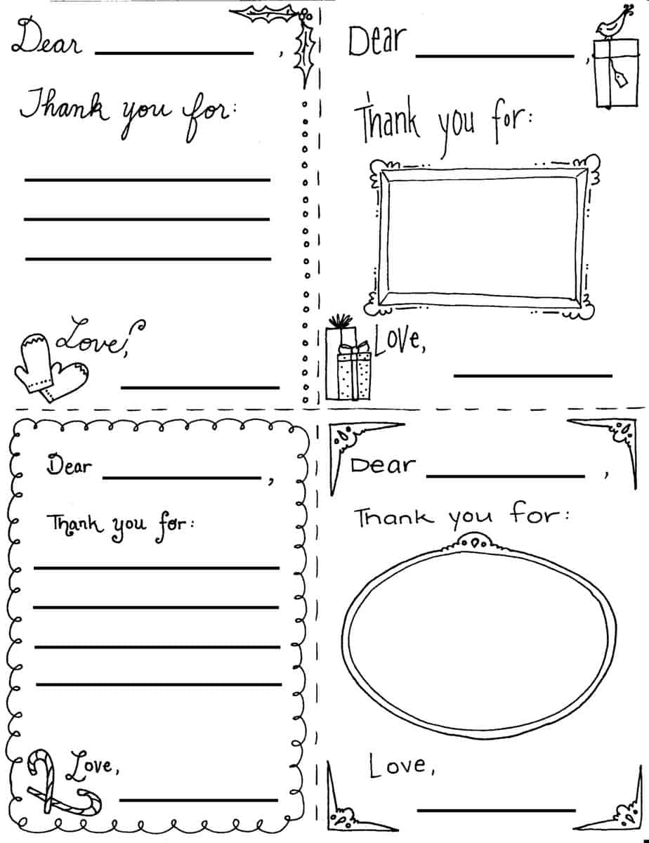 Christmas "thank You Cards" Coloring Page Throughout Free Printable Thank You Card Template