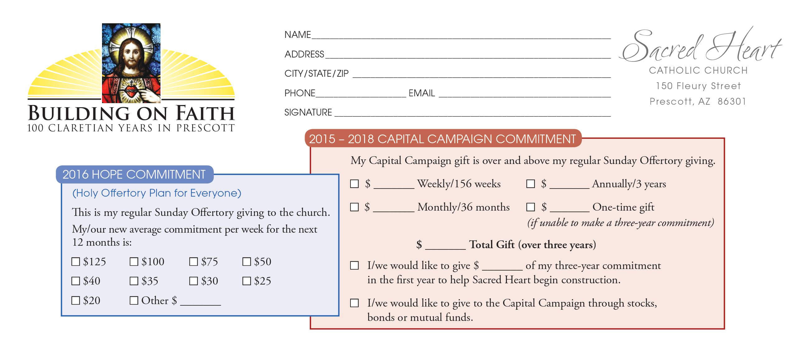 Church Capital Campaign Pledge Card Samples In Pledge Card Template For Church