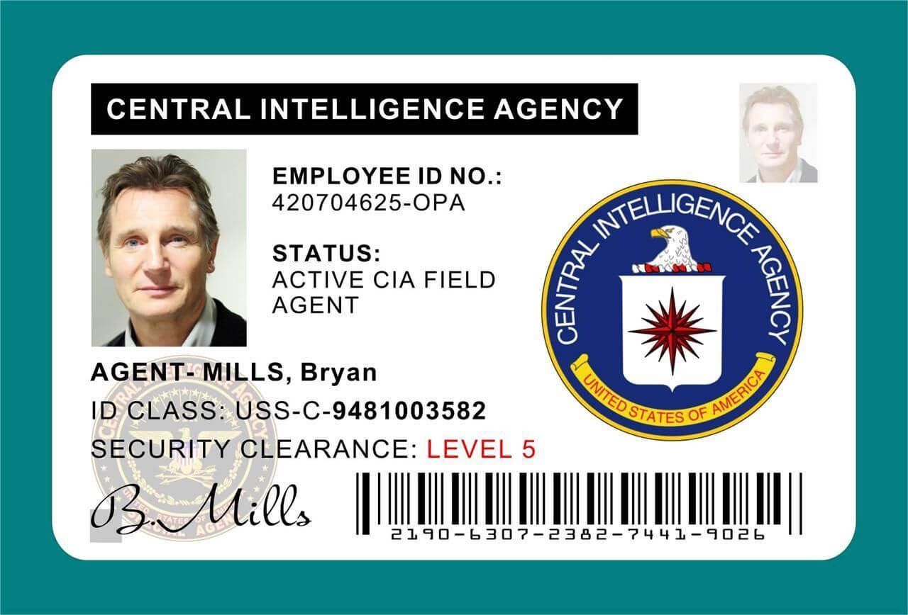 Cia Id Card Badge Prop Liam Neeson | Liam Neeson, Central Regarding Mi6 Id Card Template