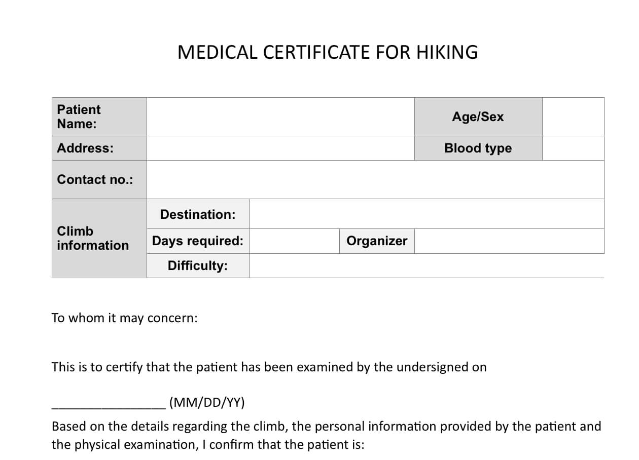 Climb Health: Sample Medical Certificate For Hiking – Pinoy Intended For Fake Medical Certificate Template Download