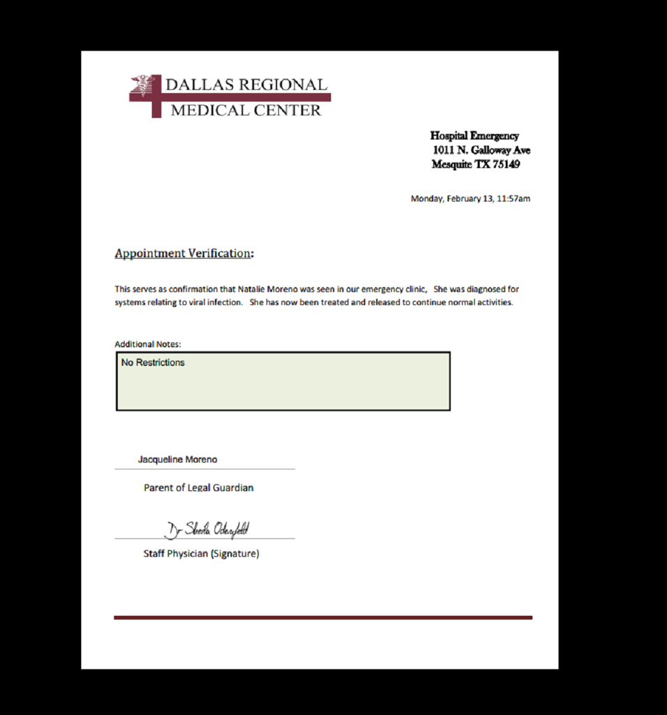 Clinic Note, Dallas Regional | Doctors Note, Dr Note For Within Medical Appointment Card Template Free