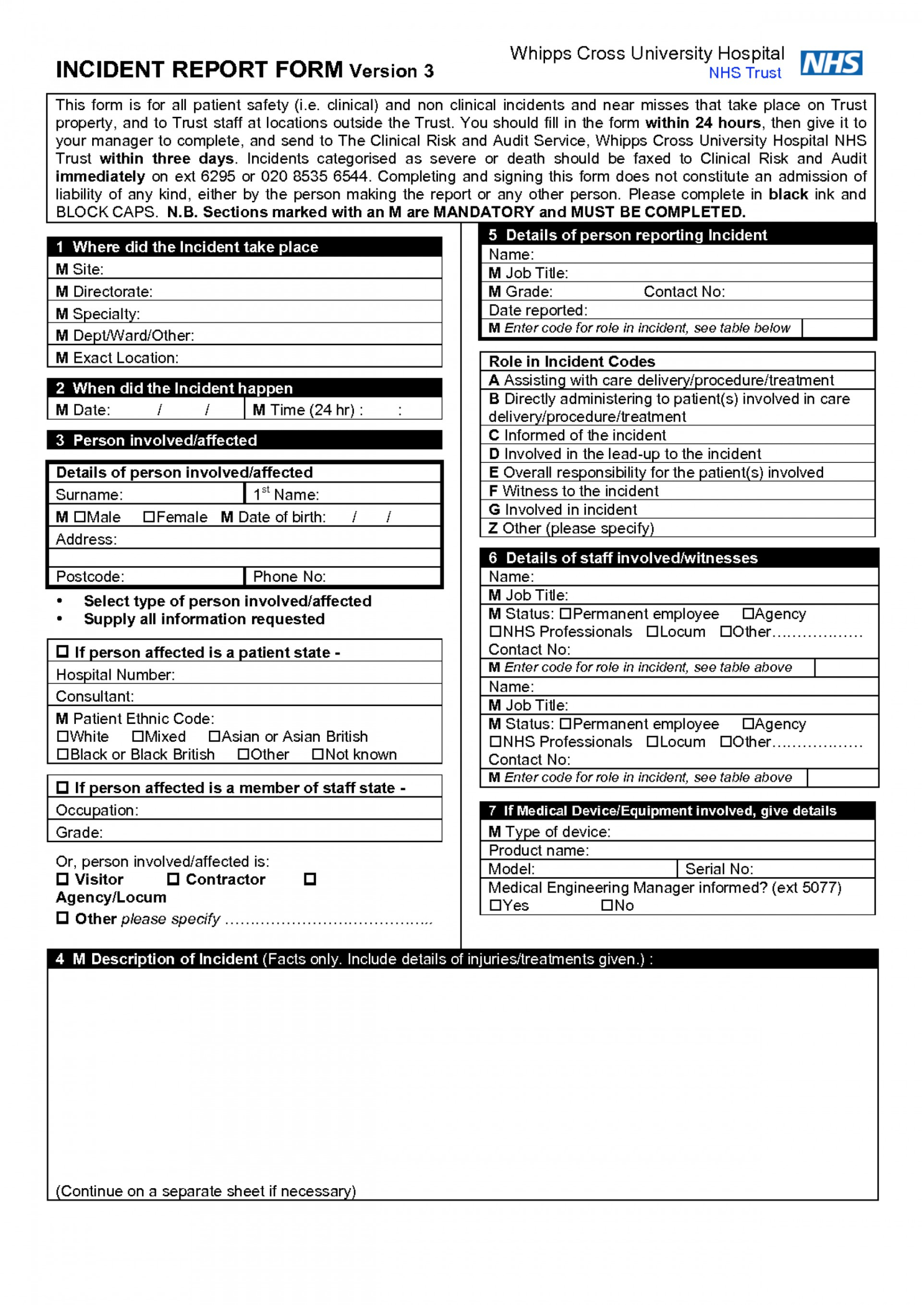 Clinical Incident Report Sample With Regard To Ohs Incident Report Template Free
