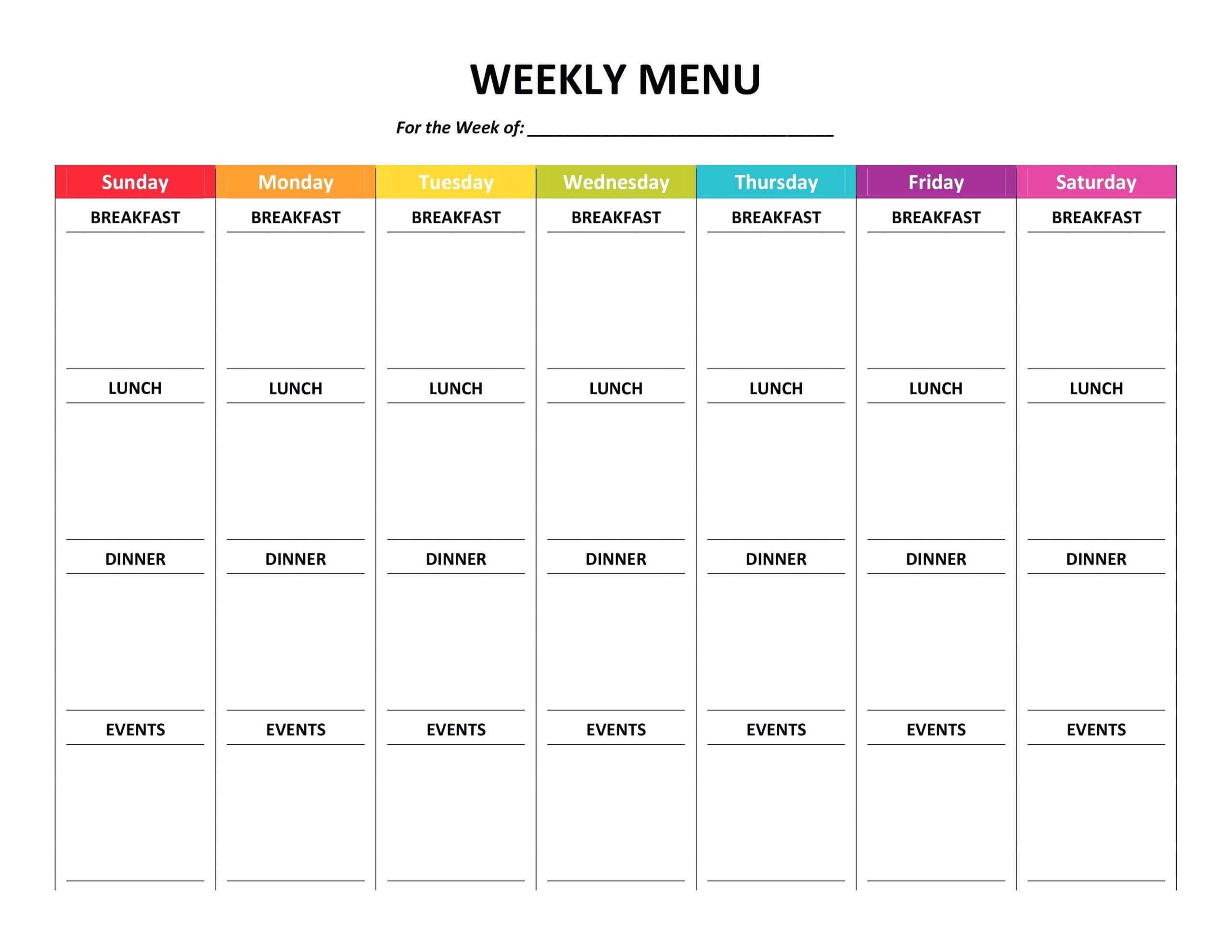 Color Pages ~ Weekly Menu Template Word Unique Printable With Weekly Meal Planner Template Word