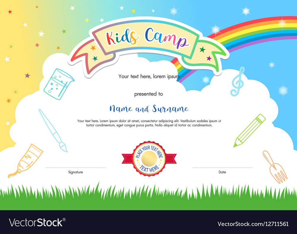Colorful Kids Summer Camp Diploma Certificate With Summer Camp Certificate Template