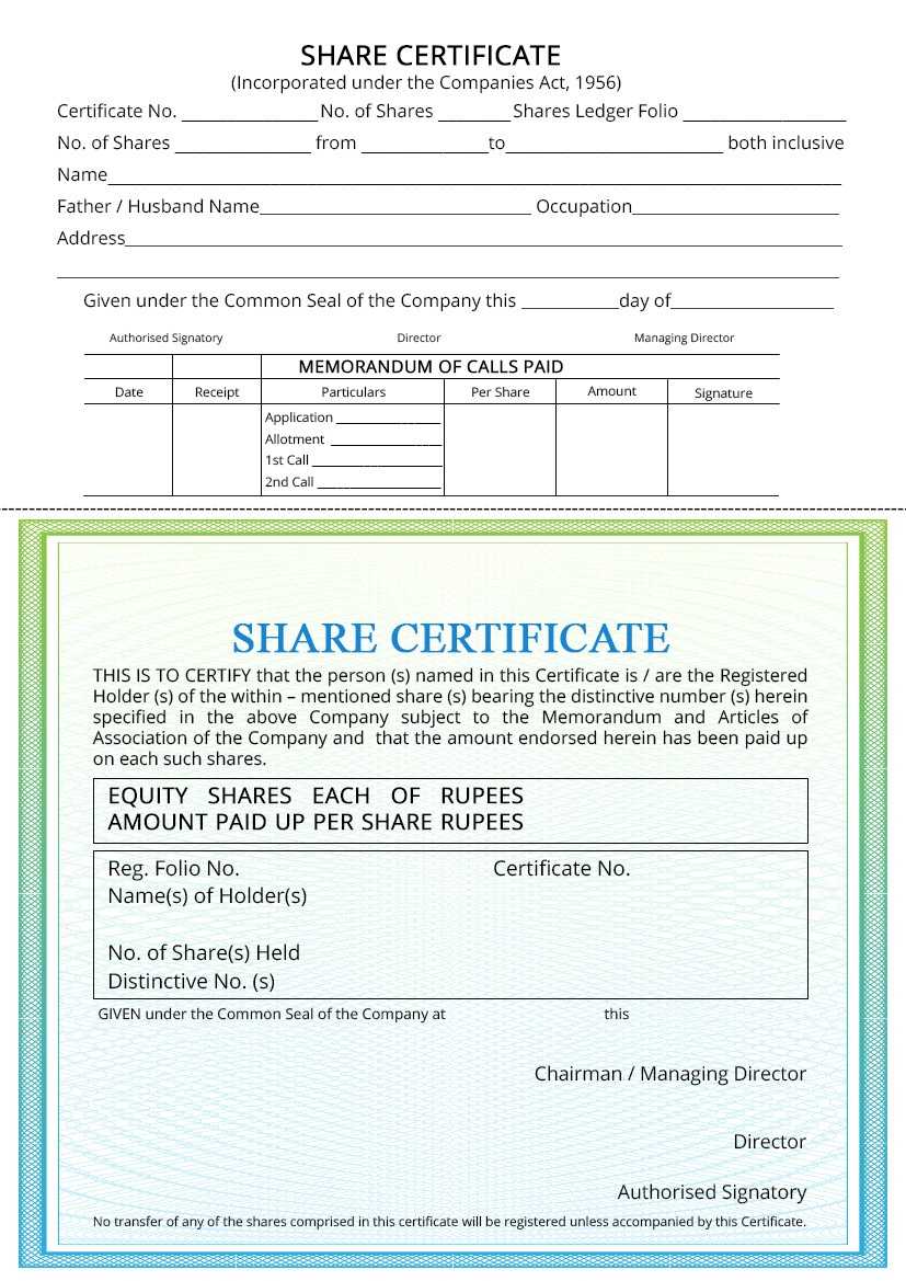 Company Share Certificate – Procedure For Issuing – Indiafilings With Share Certificate Template Australia