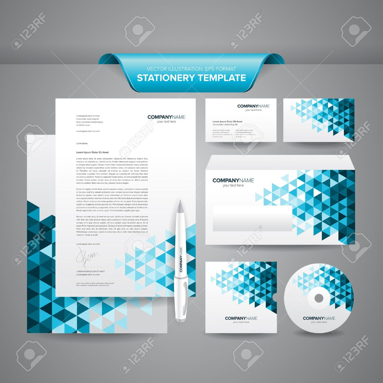 Complete Set Of Business Stationery Template Such As Letterhead,.. In Business Card Letterhead Envelope Template