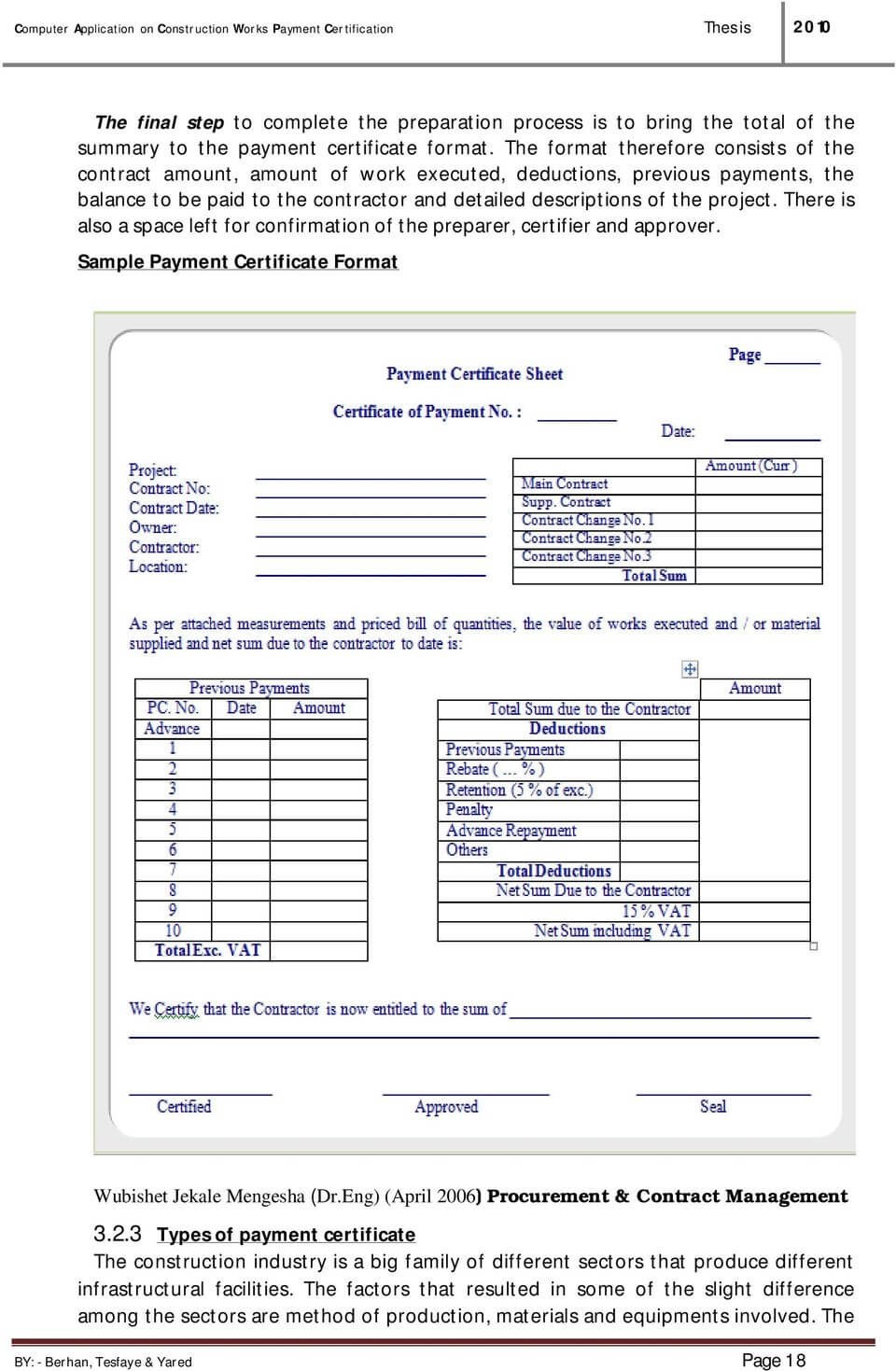 Computer Application On Construction Works Payment With Construction Payment Certificate Template