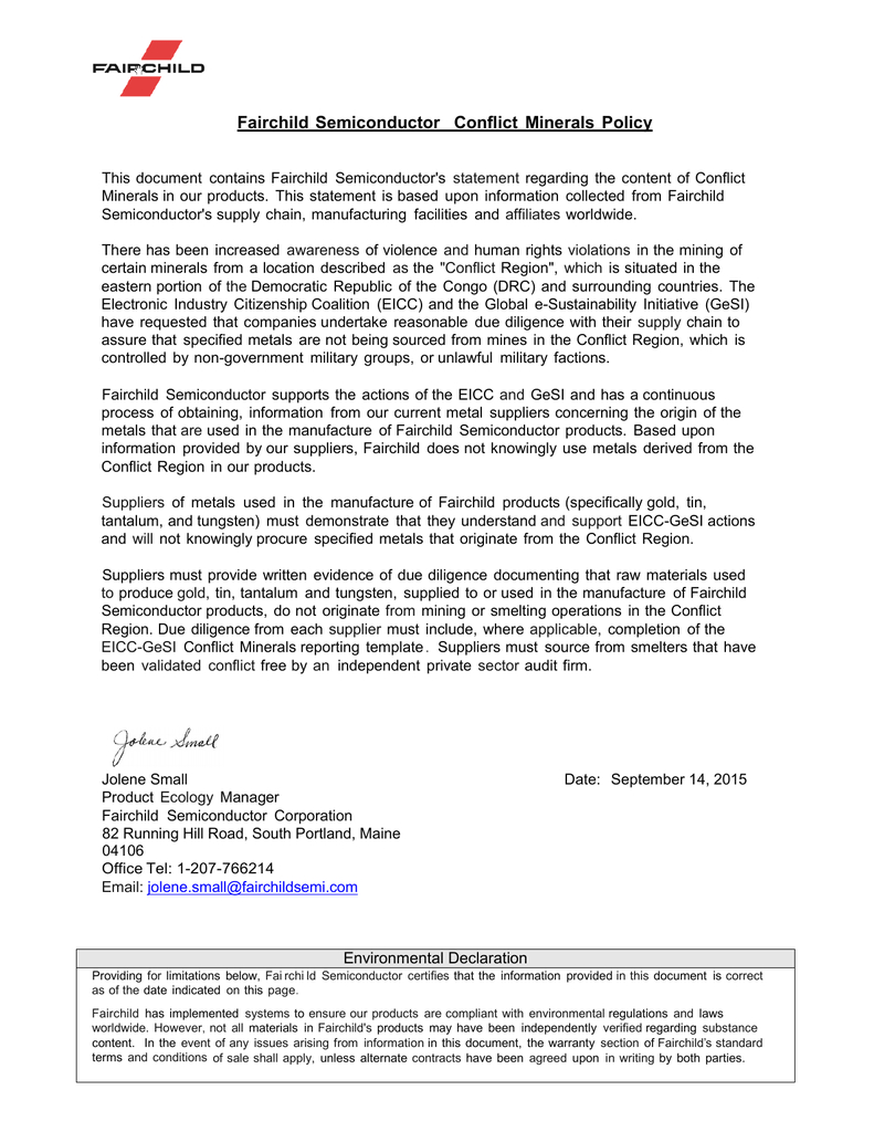 Conflict Minerals Policy For Eicc Conflict Minerals Reporting Template