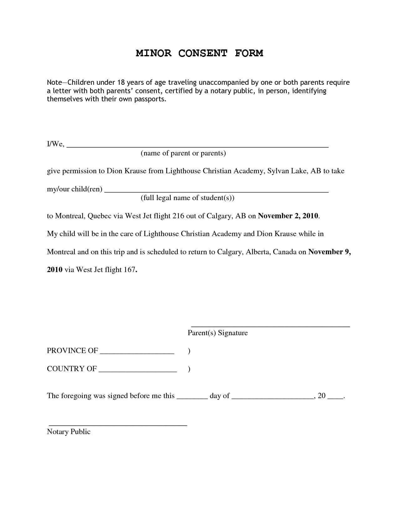 Consent Permission Inside Letter For Children Travelling Within Travel Request Form Template Word