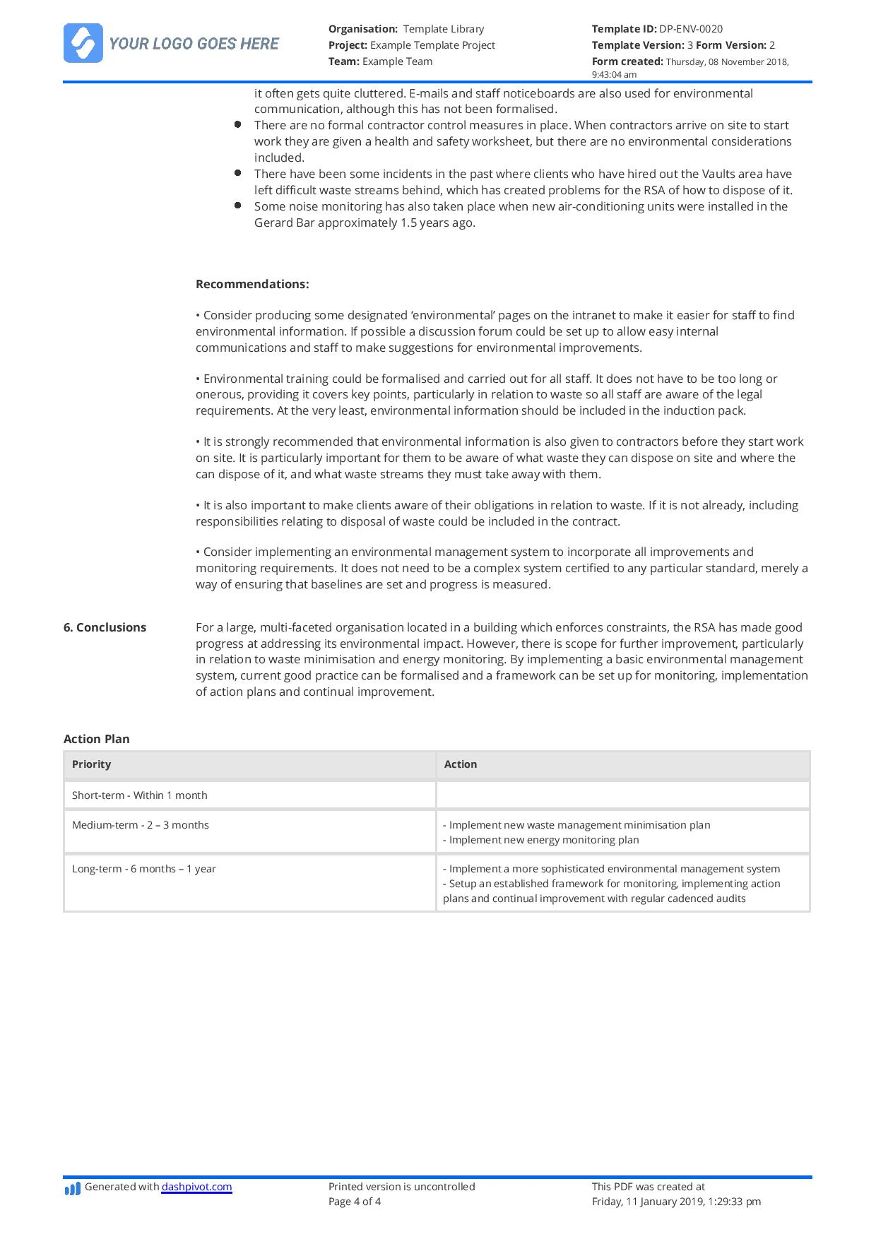 Construction Audit Report Sample: For Safety, Quality Intended For Waste Management Report Template