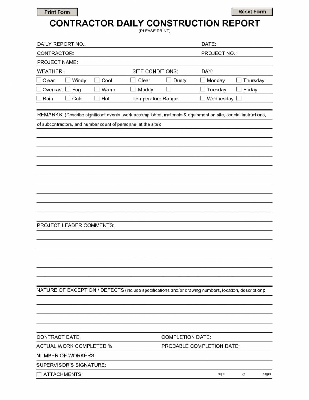 Construction Daily Report Template Examples Site Progress Intended For Construction Daily Report Template Free