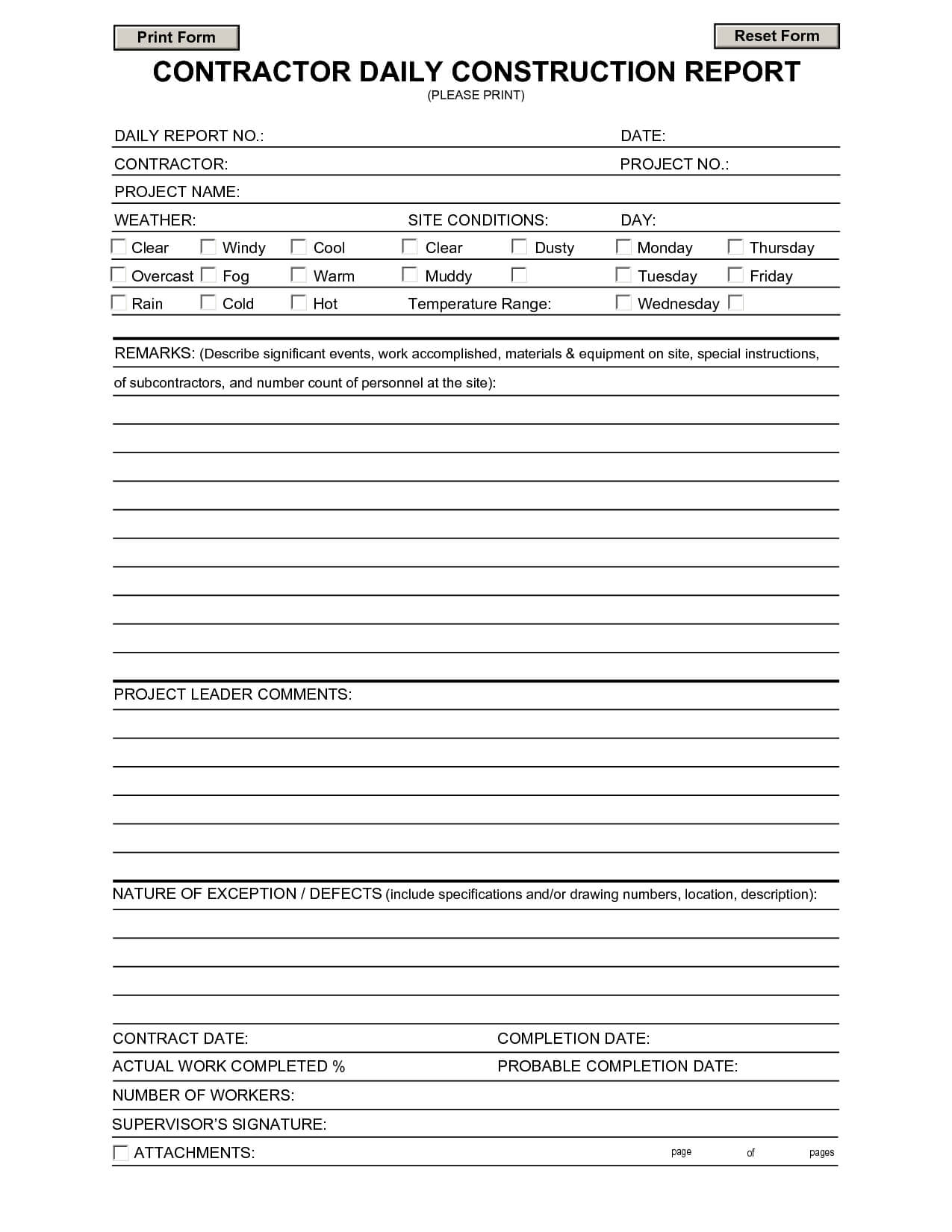 Construction Daily Report Template | Report Template, Daily In Daily Work Report Template