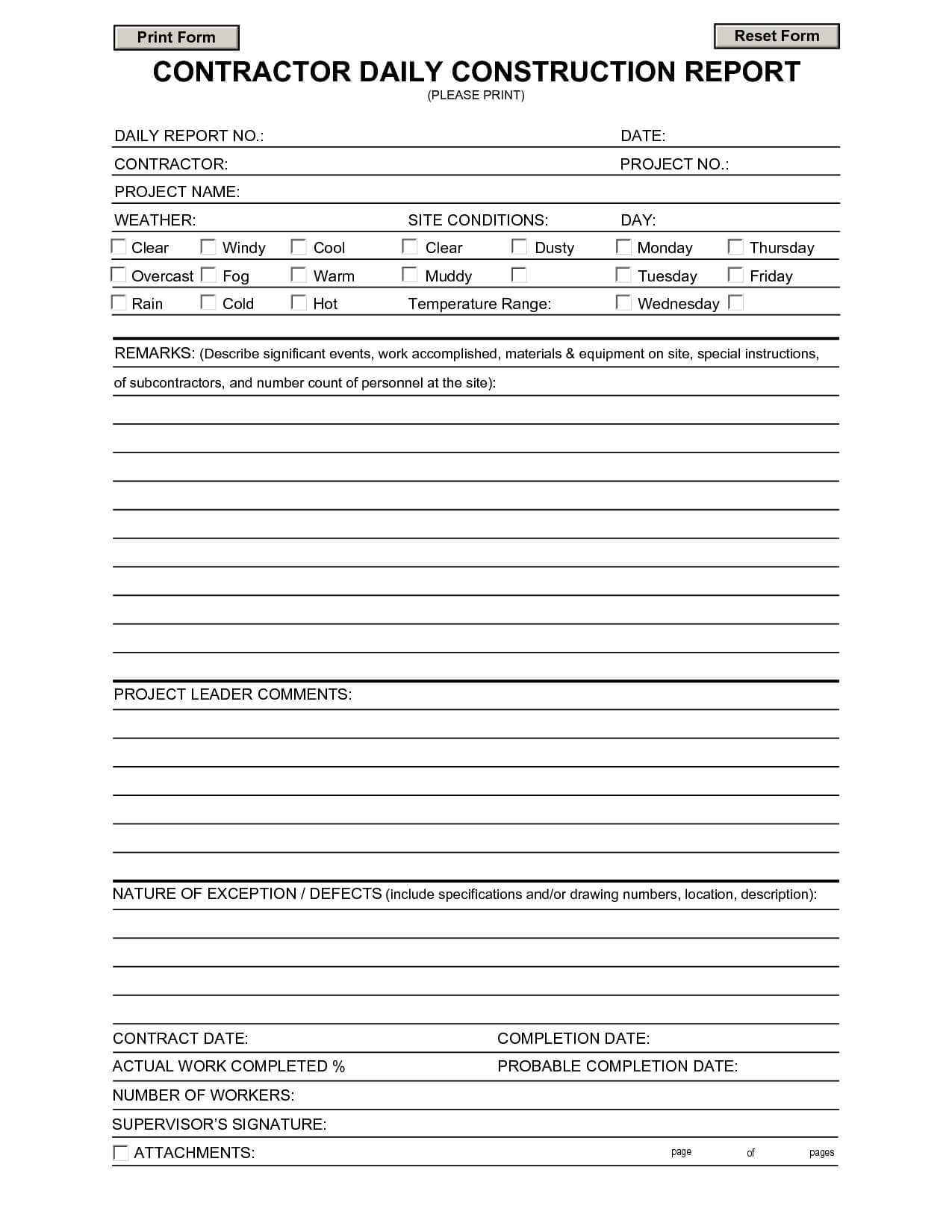 Construction Daily Report Template | Report Template, Daily In Fault Report Template Word