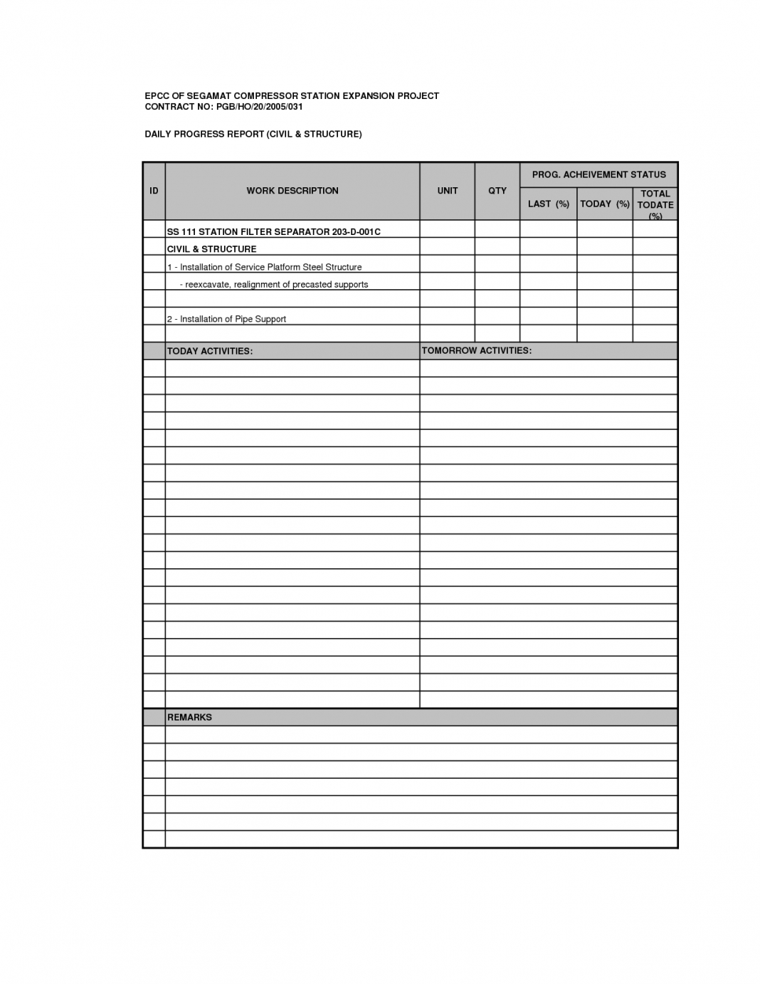 Construction Daily Report Template Word Sample Safety Form With Construction Daily Progress Report Template