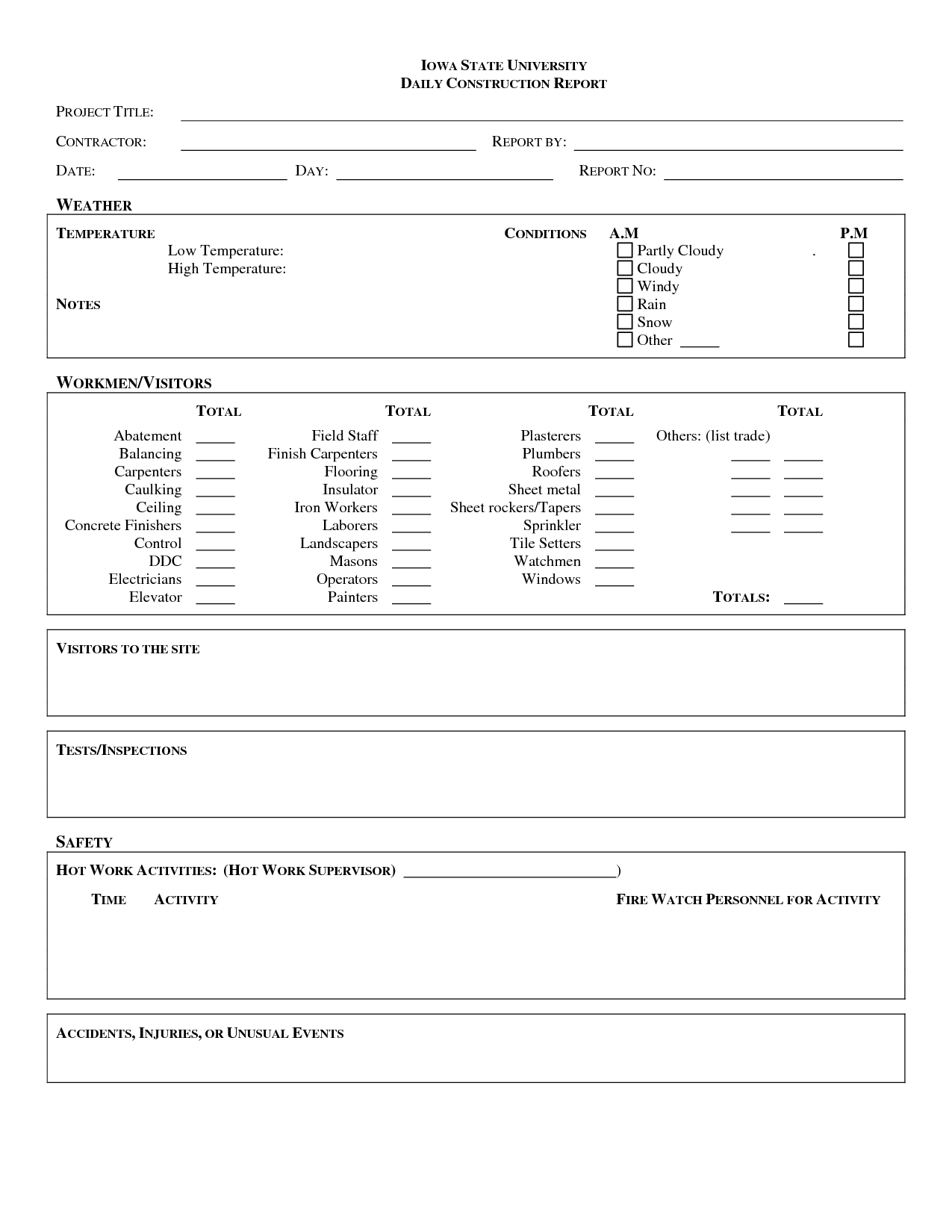 Construction Field Report Plate Examples Example Daily In Field Report Template