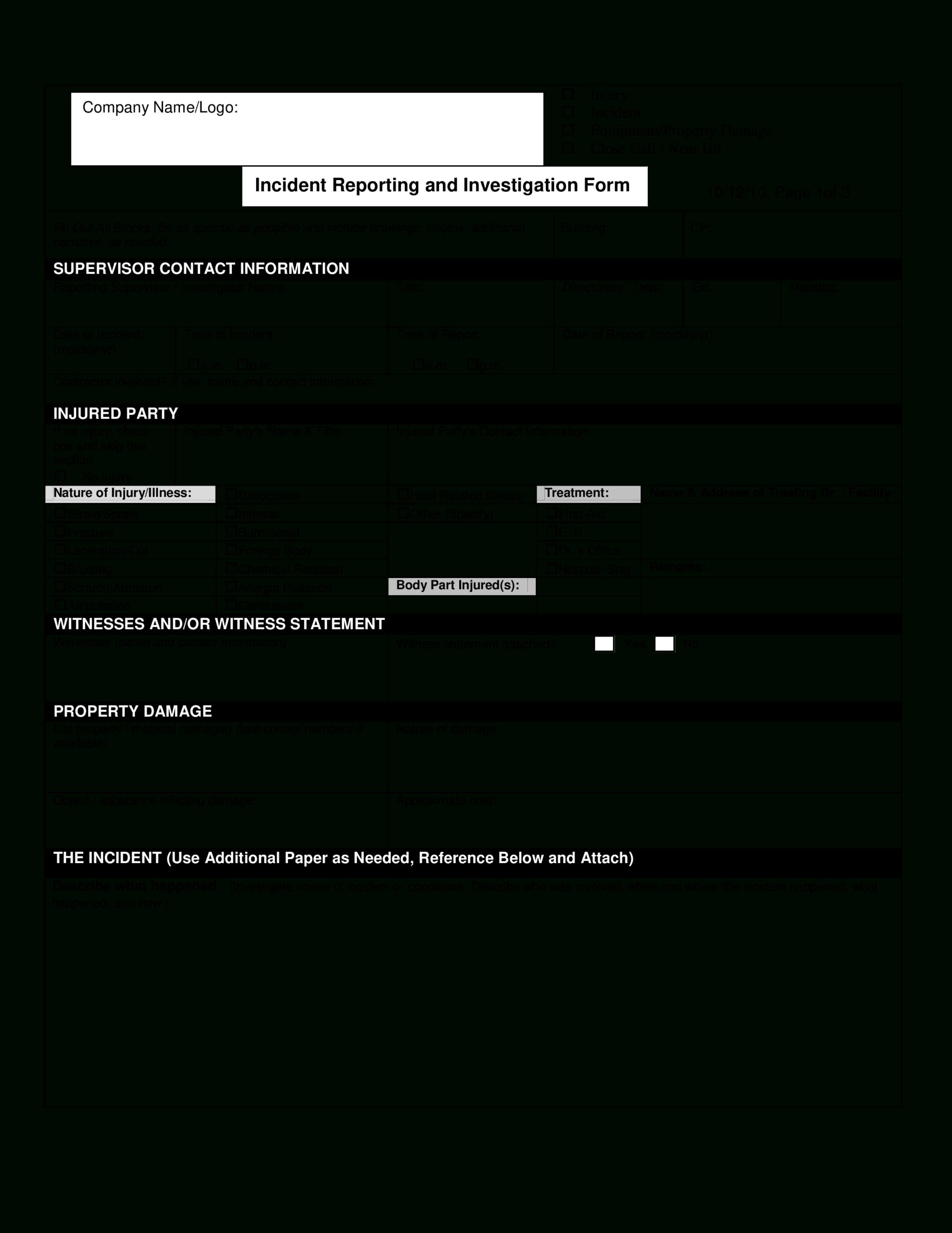 Construction Incident Investigation Report | Templates At Intended For Failure Investigation Report Template