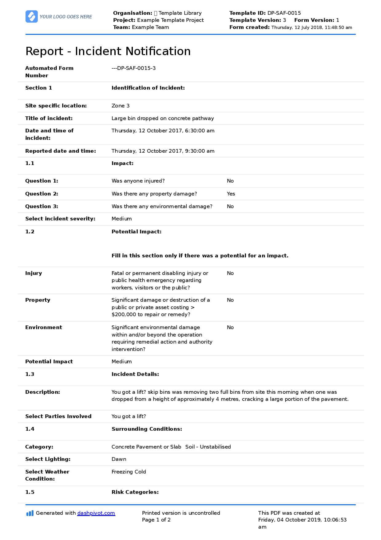 Construction Incident Report Template (Free & Editable Form) Intended For Construction Accident Report Template