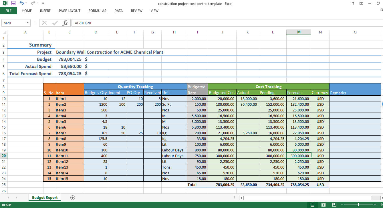 Construction Project Cost Control – Excel Template – Workpack Within Job Cost Report Template Excel
