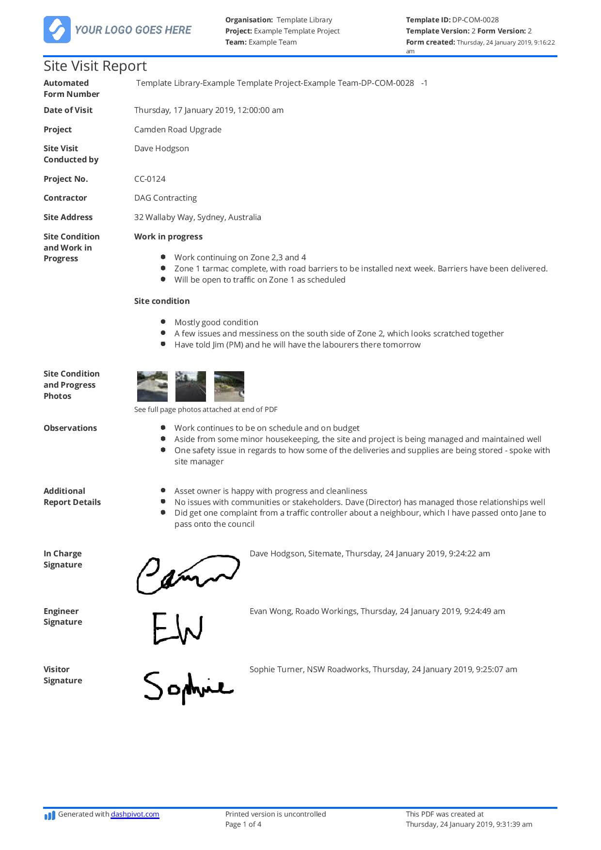 Construction Site Visit Report Template And Sample [Free To Use] For Customer Site Visit Report Template