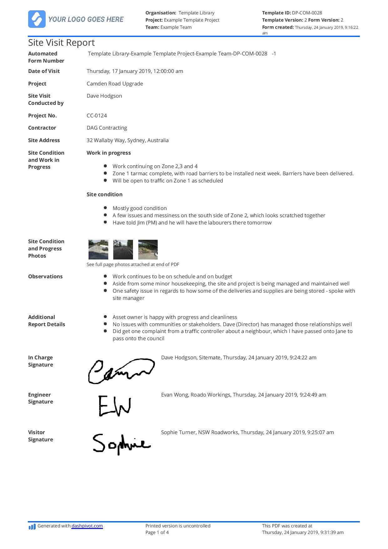 Construction Site Visit Report Template And Sample [Free To Use] Throughout Latex Project Report Template