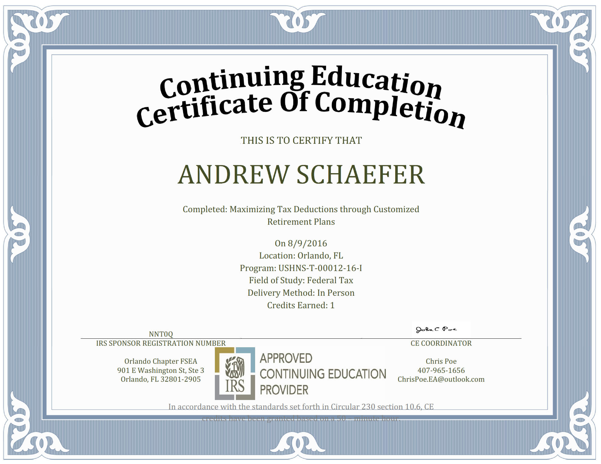 Continuing Education – Orlando Chapter Fsea Intended For Ceu Certificate Template