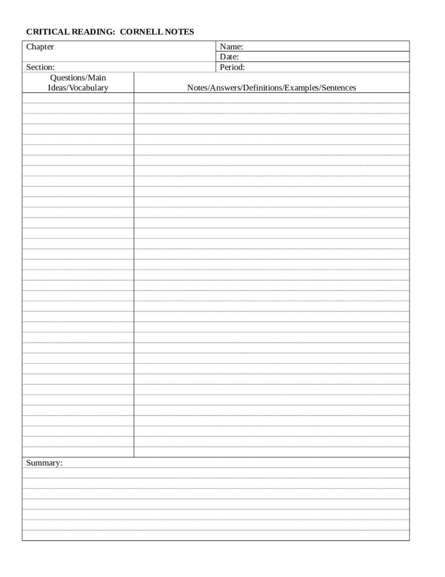 Cornell Note Taking Template Word | Cornell Notes, Cornell Regarding Note Taking Template Word
