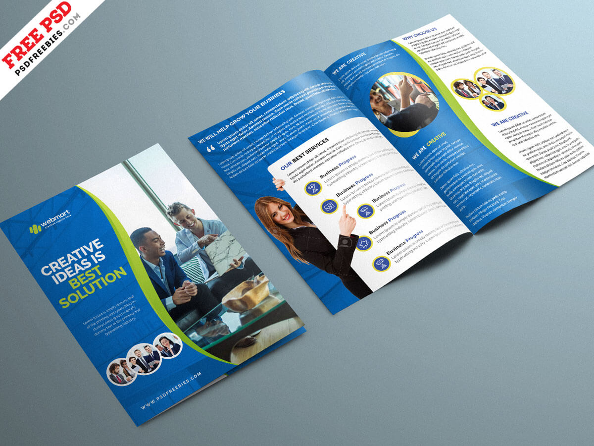 Corporate Bifold Brochure Psd Template | Psdfreebies In Two Fold Brochure Template Psd