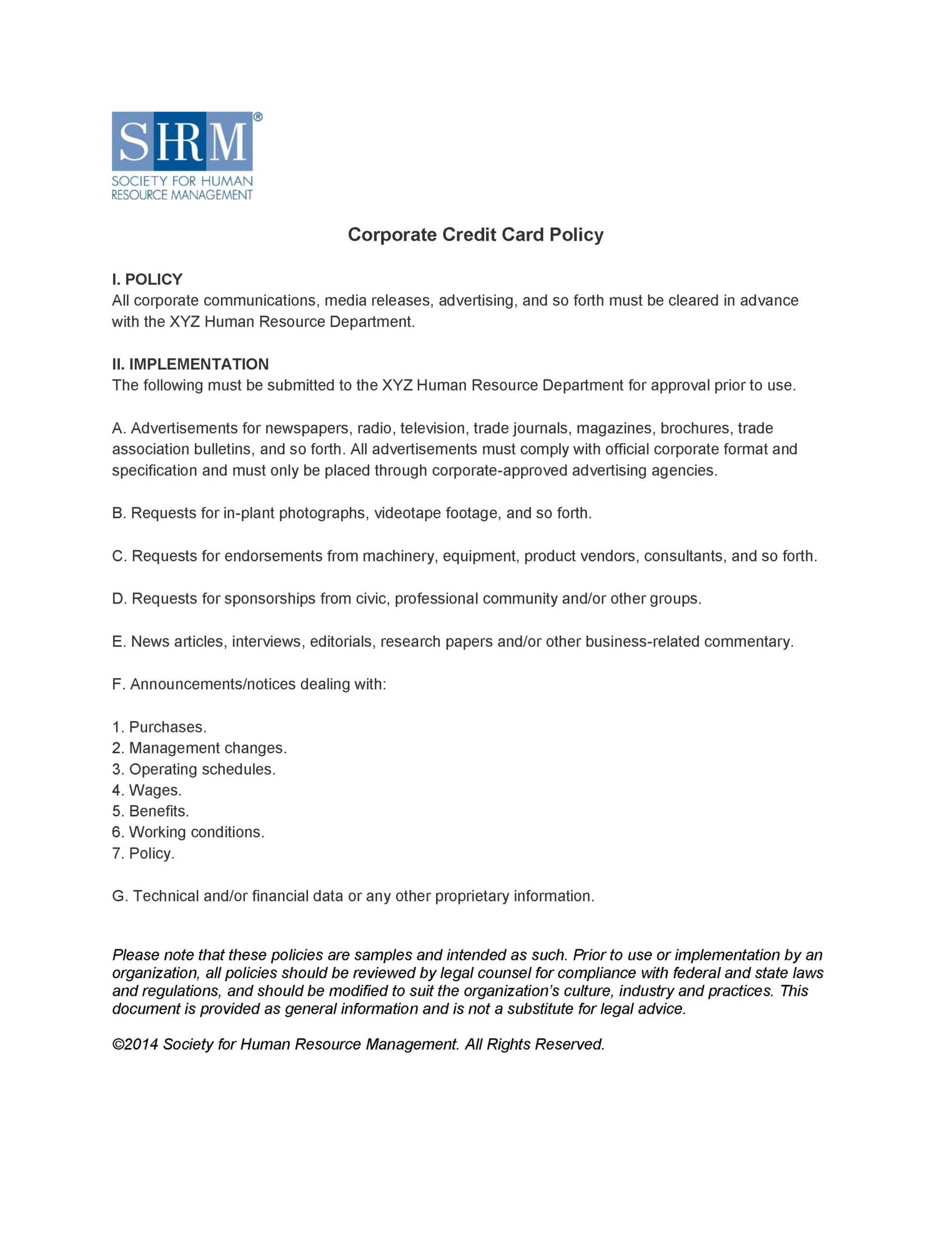 Corporate Credit Card Policy | Alexander Street, A Proquest Intended For Company Credit Card Policy Template
