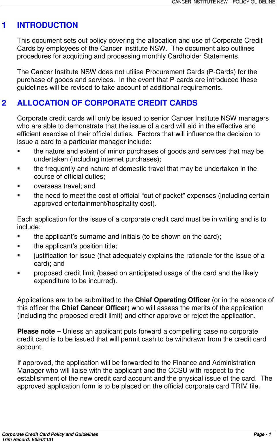 Corporate Credit Card Policy Template ] – Procurement Cards Within Company Credit Card Policy Template