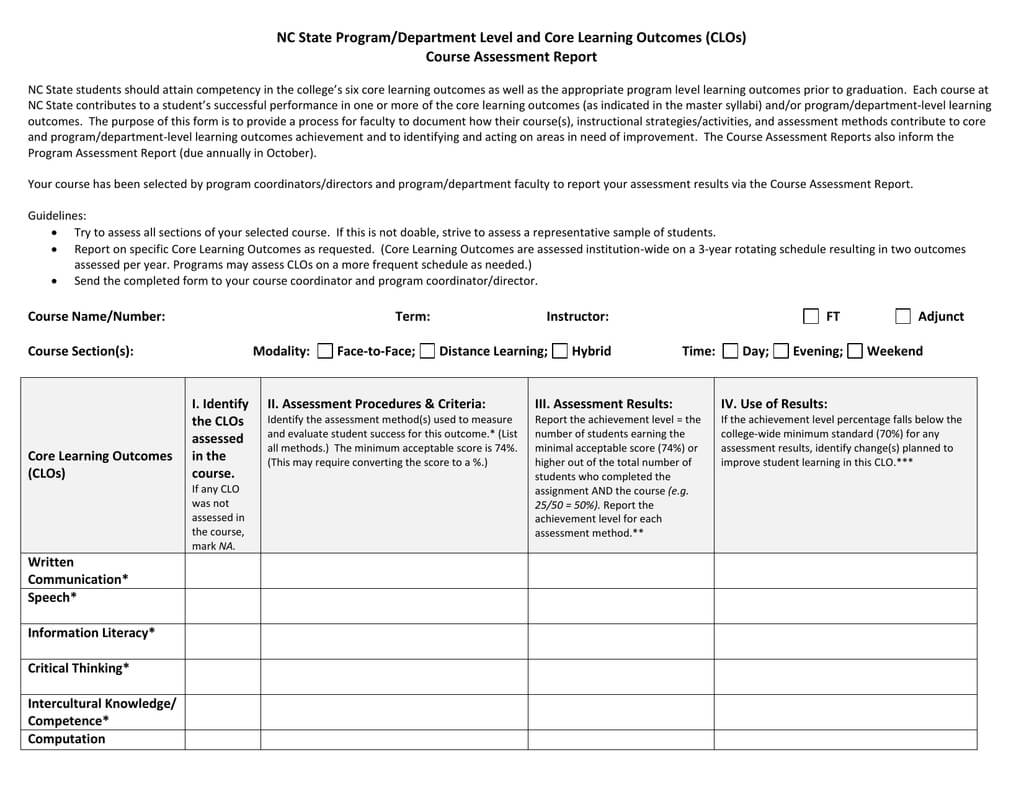 Course Assessment Report Template With State Report Template