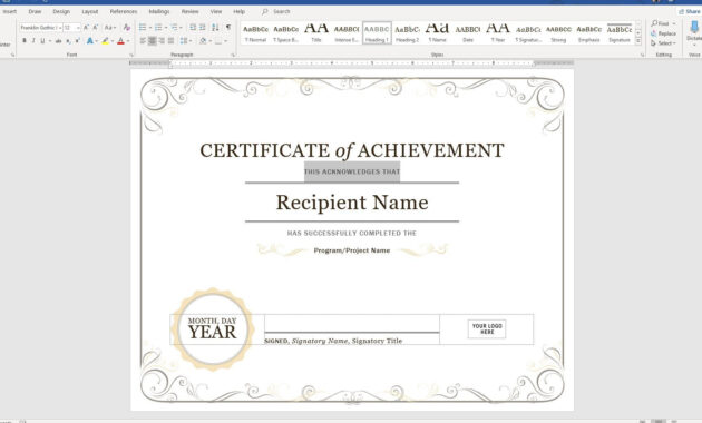 Create A Certificate Of Recognition In Microsoft Word pertaining to Word 2013 Certificate Template